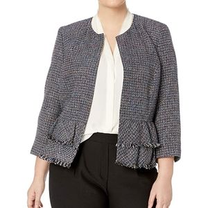 Nine West Jewel Neck Tweed Jacket Bottom Ruffle